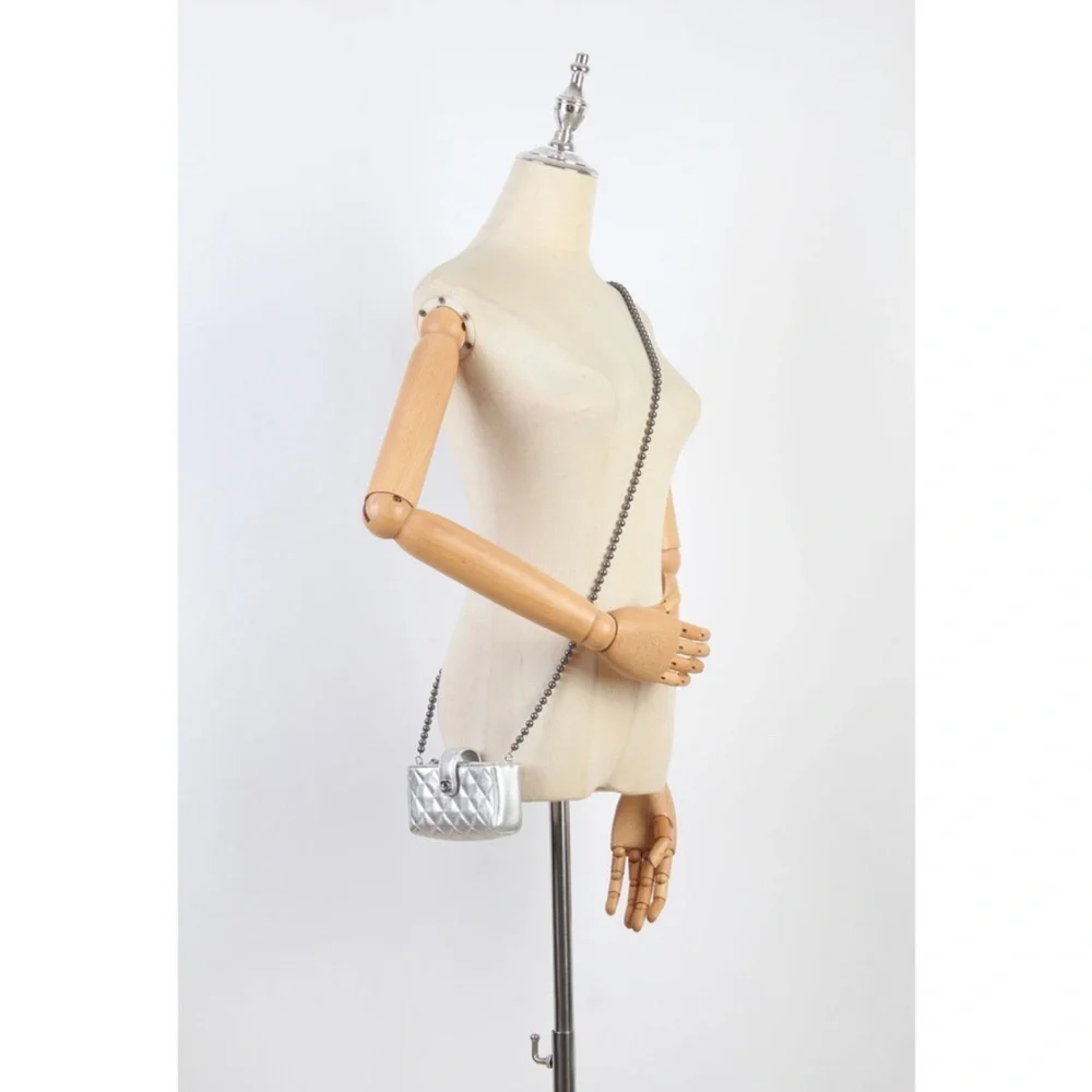 Chanel quilted lambskin mini pearl chain crossbody card case coin purse - Picture 2 of 11